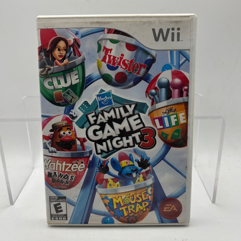 Hasbro Family Game Night 3 Nintendo Wii Complete CIB Life Clue Mouse Trap